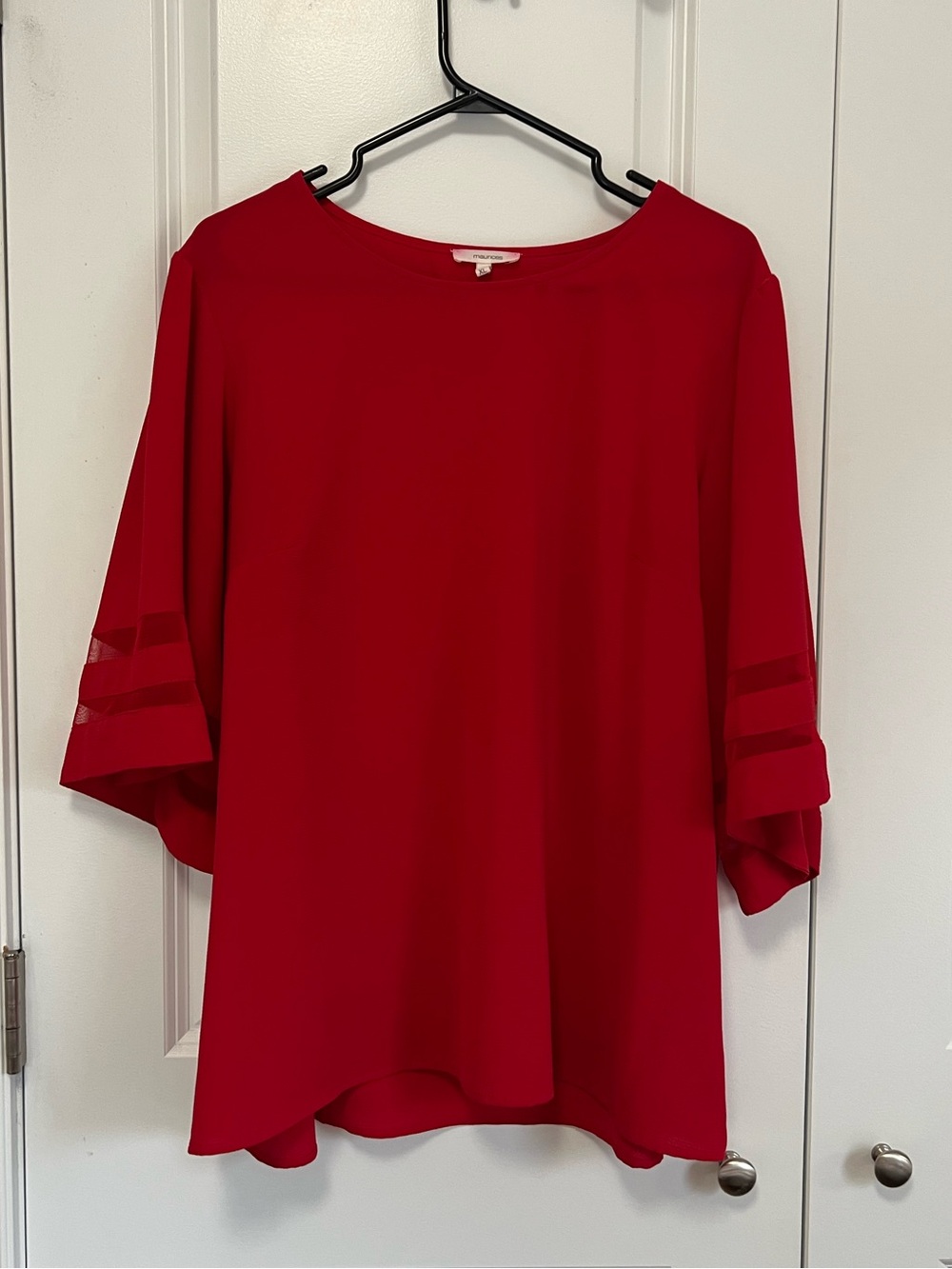 Maurices Red Blouse with Sheer Sleeve Stripes